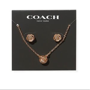 Coach necklace & stud earrings set rose gold NWT